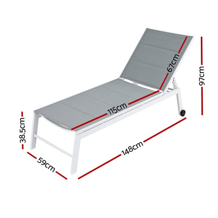 Gardeon Sun Lounger Chaise Lounge Wheels Patio Furniture Outdoor Setting White.