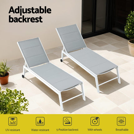 Gardeon Sun Lounger Chaise Lounge Wheels Patio Furniture Outdoor Setting White.