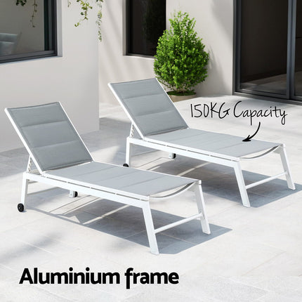 Gardeon Sun Lounger Chaise Lounge Wheels Patio Furniture Outdoor Setting White.