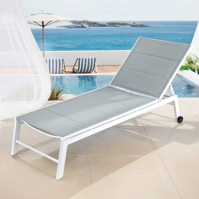 Gardeon Sun Lounger Chaise Lounge Wheels Patio Furniture Outdoor Setting White.