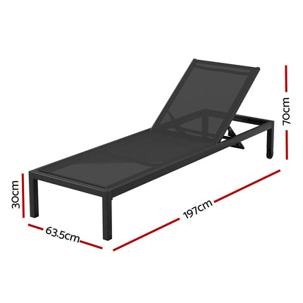 Gardeon Sun Lounge Outdoor Lounger Aluminium Folding Beach Chair Wheels Black.