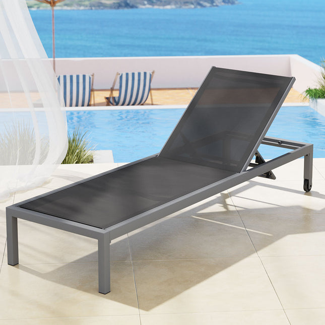 Gardeon Sun Lounge Outdoor Lounger Aluminium Folding Beach Chair Wheels Patio.