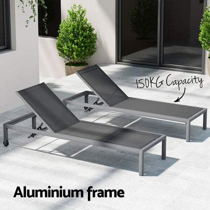 Gardeon Sun Lounge Outdoor Lounger Aluminium Folding Beach Chair Wheels Patio.