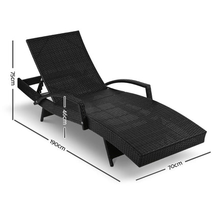 Gardeon Sun Lounge Wicker Lounger Outdoor Furniture Beach Chair Patio Adjustable Cushion Black.