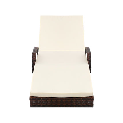 Gardeon Sun Lounge Wicker Lounger Outdoor Furniture Beach Chair Patio Adjustable Cushion Brown.