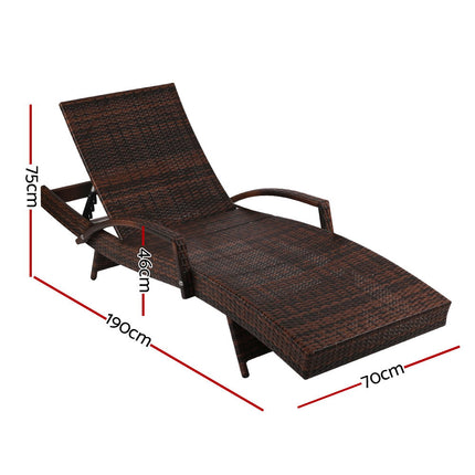 Gardeon 2PC Sun Lounge Wicker Lounger Outdoor Furniture Beach Chair Patio Adjustable Cushion Brown.