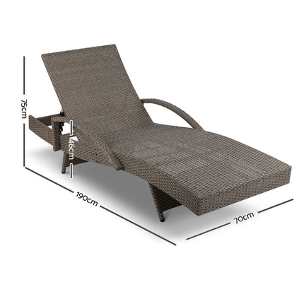 Gardeon Sun Lounge Wicker Lounger Outdoor Furniture Beach Chair Patio Adjustable Cushion Grey&Beige.
