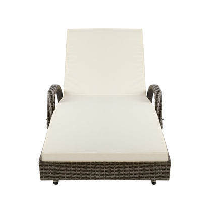 Gardeon Sun Lounge Wicker Lounger Outdoor Furniture Beach Chair Patio Adjustable Cushion Grey&Beige.