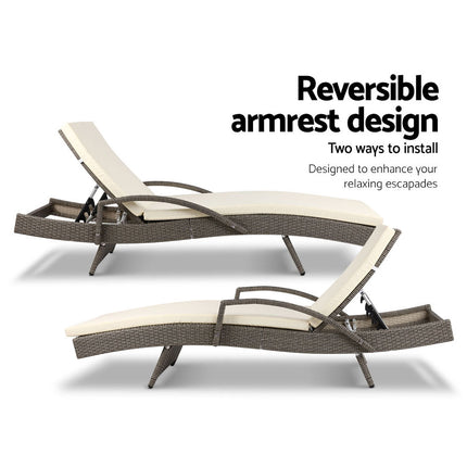 Gardeon Sun Lounge Wicker Lounger Outdoor Furniture Beach Chair Patio Adjustable Cushion Grey&Beige.