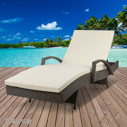 Gardeon Sun Lounge Wicker Lounger Outdoor Furniture Beach Chair Patio Adjustable Cushion Grey&Beige.