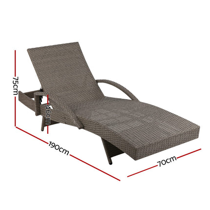 Gardeon 2PC Sun Lounge Wicker Lounger Outdoor Furniture Beach Chair Adjustable Cushion Grey&Beige.