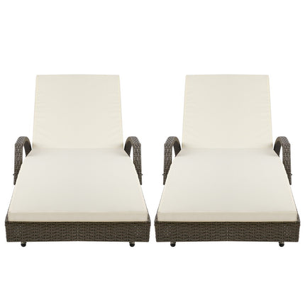 Gardeon 2PC Sun Lounge Wicker Lounger Outdoor Furniture Beach Chair Adjustable Cushion Grey&Beige.
