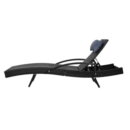 Gardeon Sun Lounge Wicker Lounger Outdoor Furniture Beach Chair Armrest Adjustable Black.