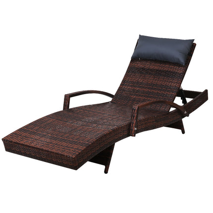 Gardeon Sun Lounge Wicker Lounger Outdoor Furniture Beach Chair Armrest Adjustable Black.
