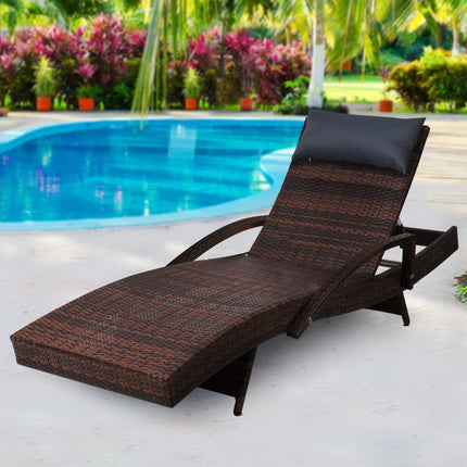 Gardeon Sun Lounge Wicker Lounger Outdoor Furniture Beach Chair Armrest Adjustable Black.