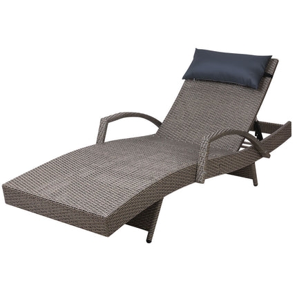 Gardeon Sun Lounge Wicker Lounger Outdoor Furniture Beach Armchair Adjustable Grey&Beige.