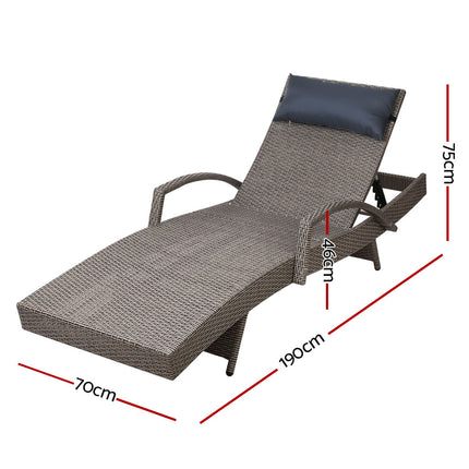 Gardeon Sun Lounge Wicker Lounger Outdoor Furniture Beach Armchair Adjustable Grey&Beige.