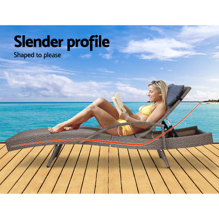 Gardeon Sun Lounge Wicker Lounger Outdoor Furniture Beach Armchair Adjustable Grey&Beige.