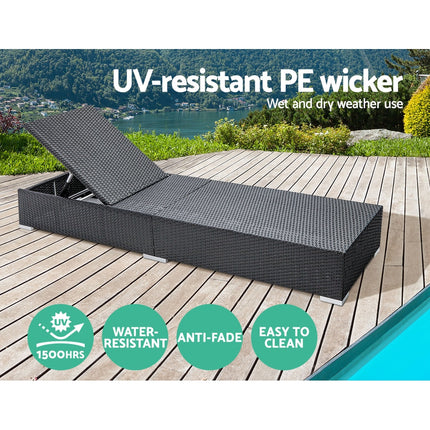 Gardeon Sun Lounge Wicker Lounger Outdoor Furniture Day Bed Adjustable Rattan Garden Cover.