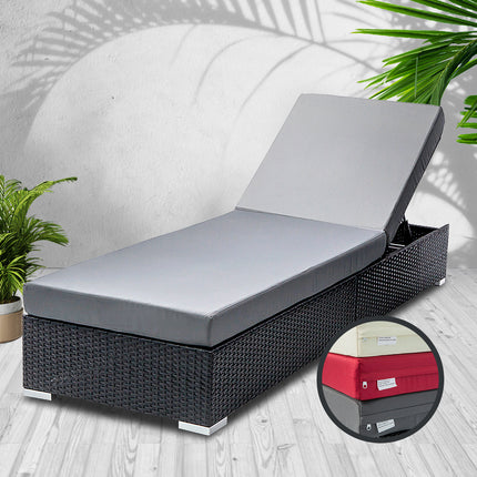 Gardeon Sun Lounge Wicker Lounger Outdoor Furniture Day Bed Adjustable Rattan Garden Cover.