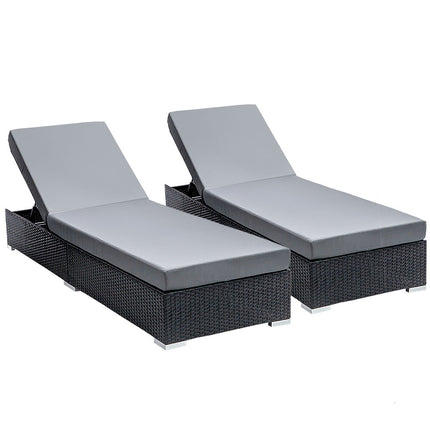 Gardeon 2PC Sun Lounge Wicker Lounger Outdoor Furniture Day Bed Adjustable Rattan Garden.