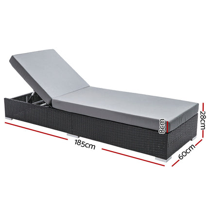 Gardeon 2PC Sun Lounge Wicker Lounger Outdoor Furniture Day Bed Adjustable Rattan Garden.