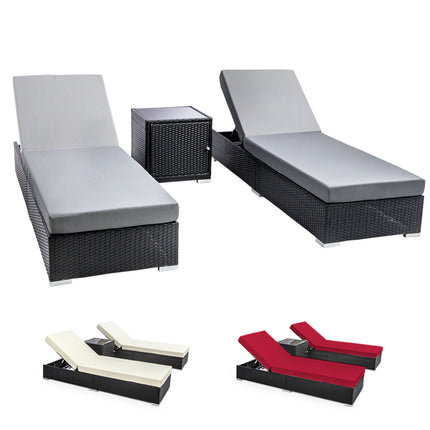 Gardeon 3PC Sun Lounge Wicker Lounger Outdoor Furniture Day Bed Rattan Garden.