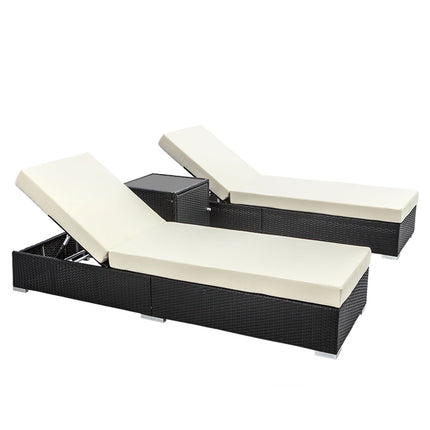 Gardeon 3PC Sun Lounge Wicker Lounger Outdoor Furniture Day Bed Rattan Garden.