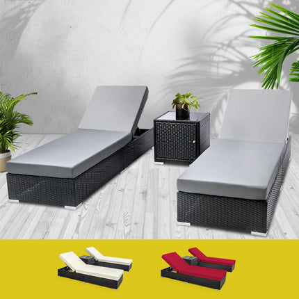 Gardeon 3PC Sun Lounge Wicker Lounger Outdoor Furniture Day Bed Rattan Garden.