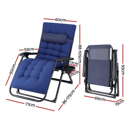 Gardeon Sun Lounge Lounger Folding Camping Zero Gravity Chair Outdoor Furniture XL Blue.