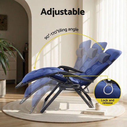Gardeon Sun Lounge Lounger Folding Camping Zero Gravity Chair Outdoor Furniture XL Blue.