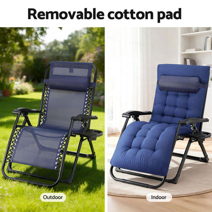Gardeon Sun Lounge Lounger Folding Camping Zero Gravity Chair Outdoor Furniture XL Blue.