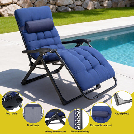 Gardeon Sun Lounge Lounger Folding Camping Zero Gravity Chair Outdoor Furniture XL Blue.