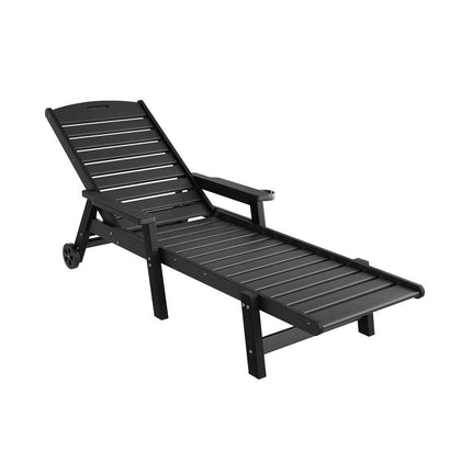 Gardeon Sun Lounge Lounger Beach Chair HDPE Patio Outdoor Furniture with Wheels Black.