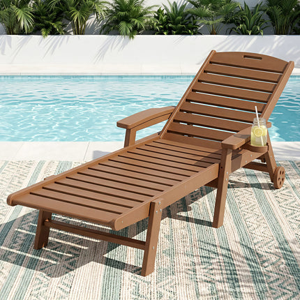 Gardeon Sun Lounge Lounger Beach Chair HDPE Patio Outdoor Furniture with Wheels Brown.