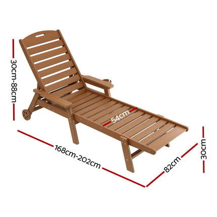 Gardeon Sun Lounge Lounger Beach Chair HDPE Patio Outdoor Furniture with Wheels Brown.