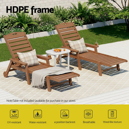 Gardeon Sun Lounge Lounger Beach Chair HDPE Patio Outdoor Furniture with Wheels Brown.