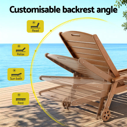 Gardeon Sun Lounge Lounger Beach Chair HDPE Patio Outdoor Furniture with Wheels Brown.