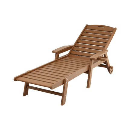 Gardeon Sun Lounge Lounger Beach Chair HDPE Patio Outdoor Furniture with Wheels Brown.