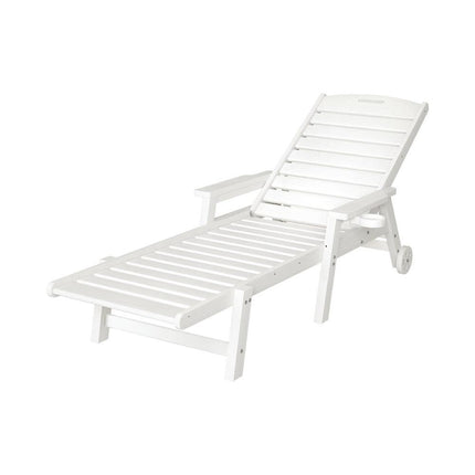 Gardeon Sun Lounge Lounger Beach Chair HDPE Patio Outdoor Furniture with Wheels White.