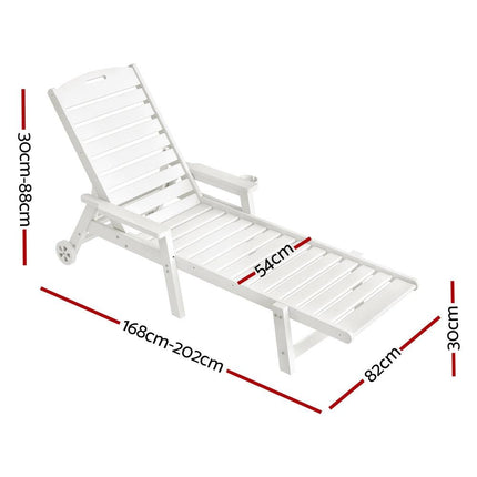 Gardeon Sun Lounge Lounger Beach Chair HDPE Patio Outdoor Furniture with Wheels White.
