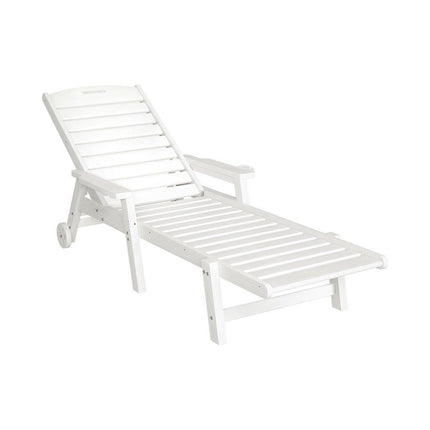 Gardeon Sun Lounge Lounger Beach Chair HDPE Patio Outdoor Furniture with Wheels White.