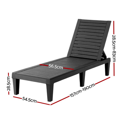 Gardeon Sun Lounge Adjustable Recliner Patio Outdoor Furniture Lightweight Black.