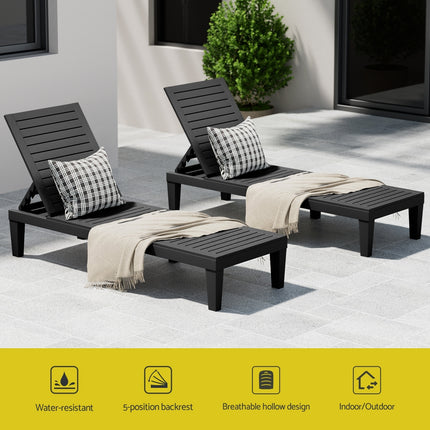 Gardeon Sun Lounge Adjustable Recliner Patio Outdoor Furniture Lightweight Black.