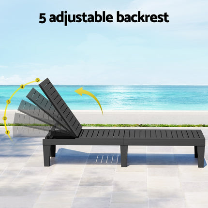 Gardeon Sun Lounge Adjustable Recliner Patio Outdoor Furniture Lightweight Black.