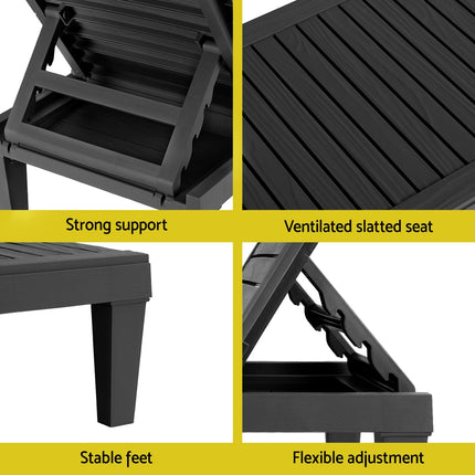 Gardeon Sun Lounge Adjustable Recliner Patio Outdoor Furniture Lightweight Black.
