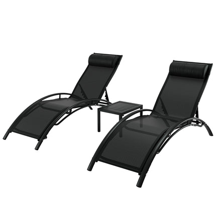 Gardeon 3PC Sun Lounge Outdoor Lounger Steel Table Chairs Patio Furniture Garden.