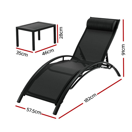 Gardeon 3PC Sun Lounge Outdoor Lounger Steel Table Chairs Patio Furniture Garden.