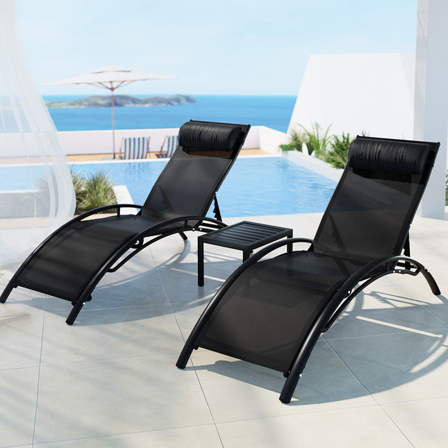 Gardeon 3PC Sun Lounge Outdoor Lounger Steel Table Chairs Patio Furniture Garden.