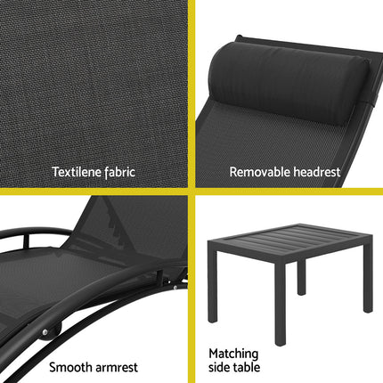 Gardeon 3PC Sun Lounge Outdoor Lounger Steel Table Chairs Patio Furniture Garden.